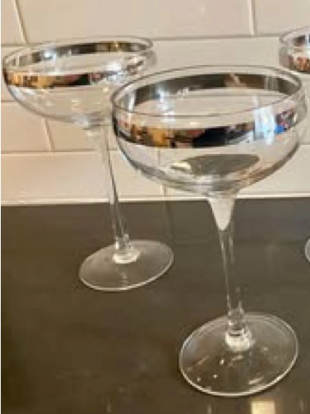 Elegant Silver Rim Coupe Glasses - Set of 4